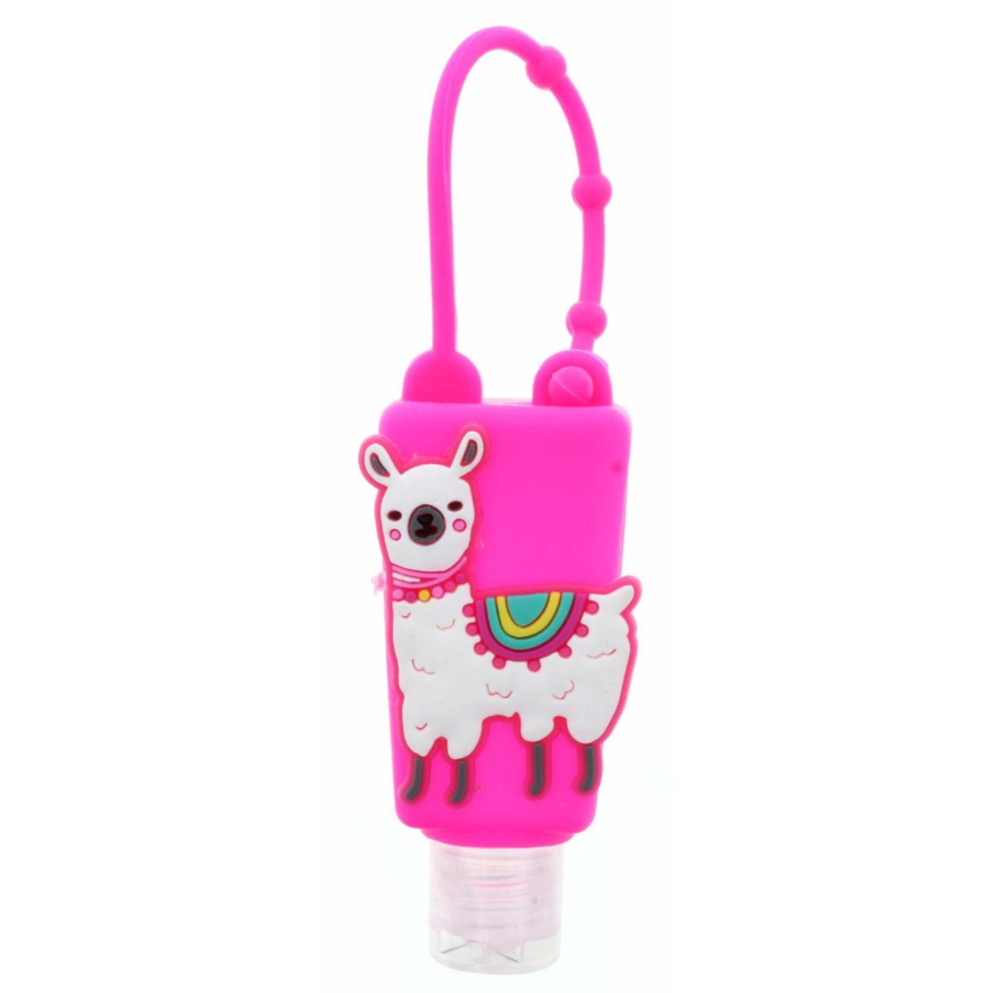 Hot Pink Silicone with Llama Hand Sanitizer Holder with Fillable Bottle Keychain