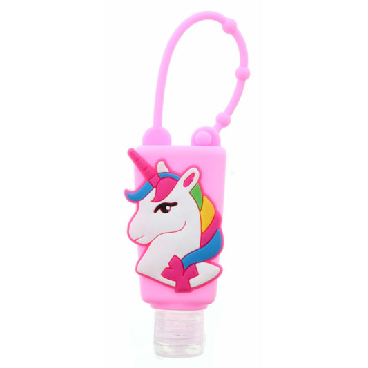 Hot Pink Silicone with Unicorn Hand Sanitizer Holder with Fillable Bottle Keychain