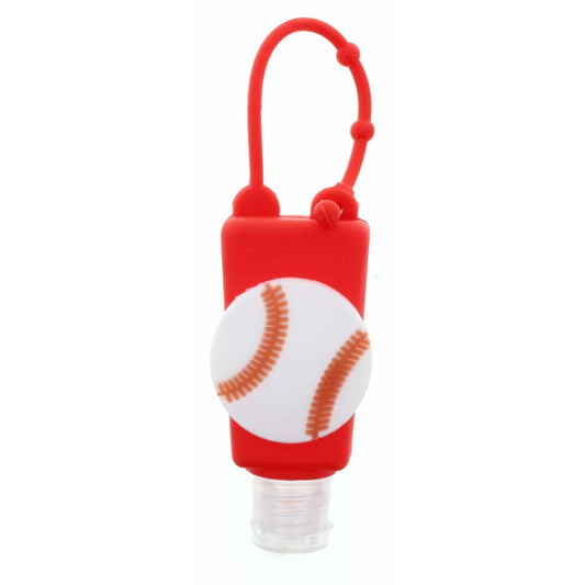 Red Silicone with Baseball Hand Sanitizer Holder with Fillable Bottle Keychain