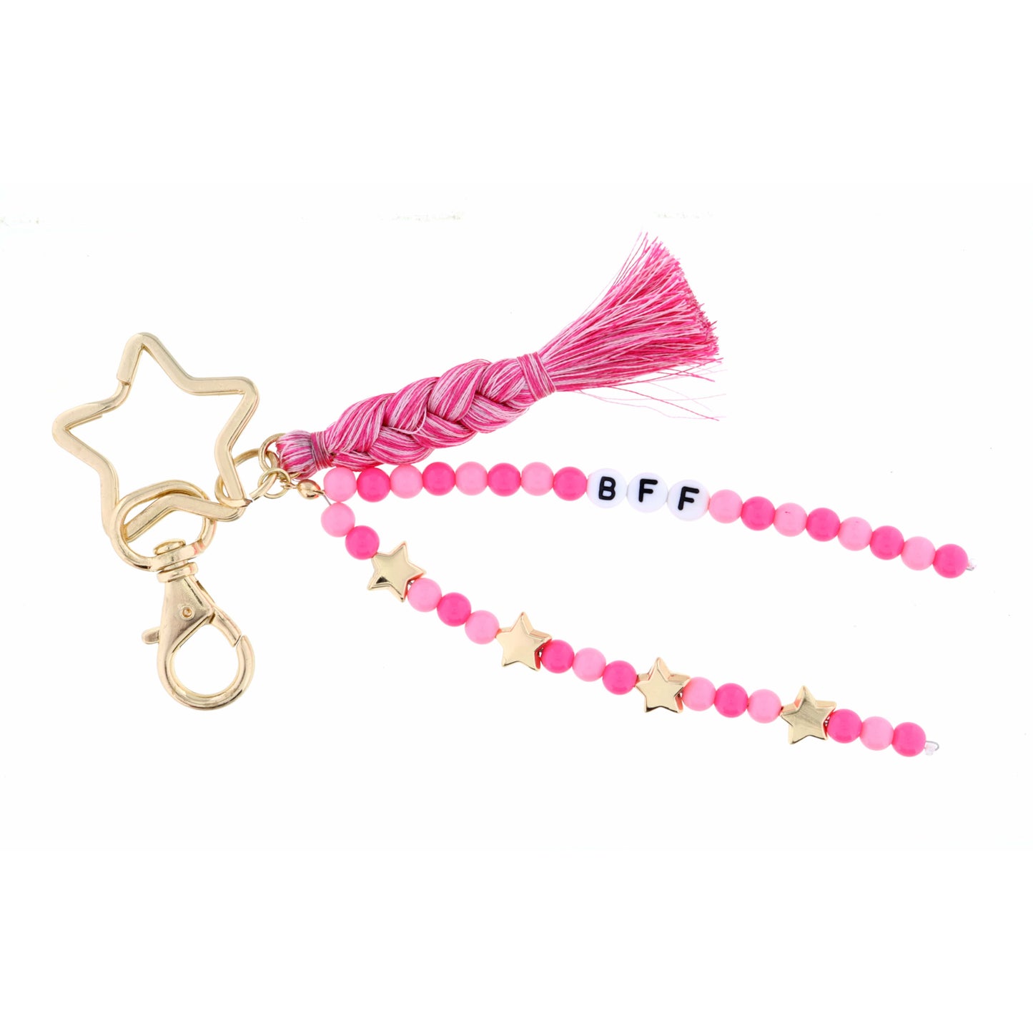 Kids Star Key Ring, Pink Beaded Strands, "BFF" Keychain