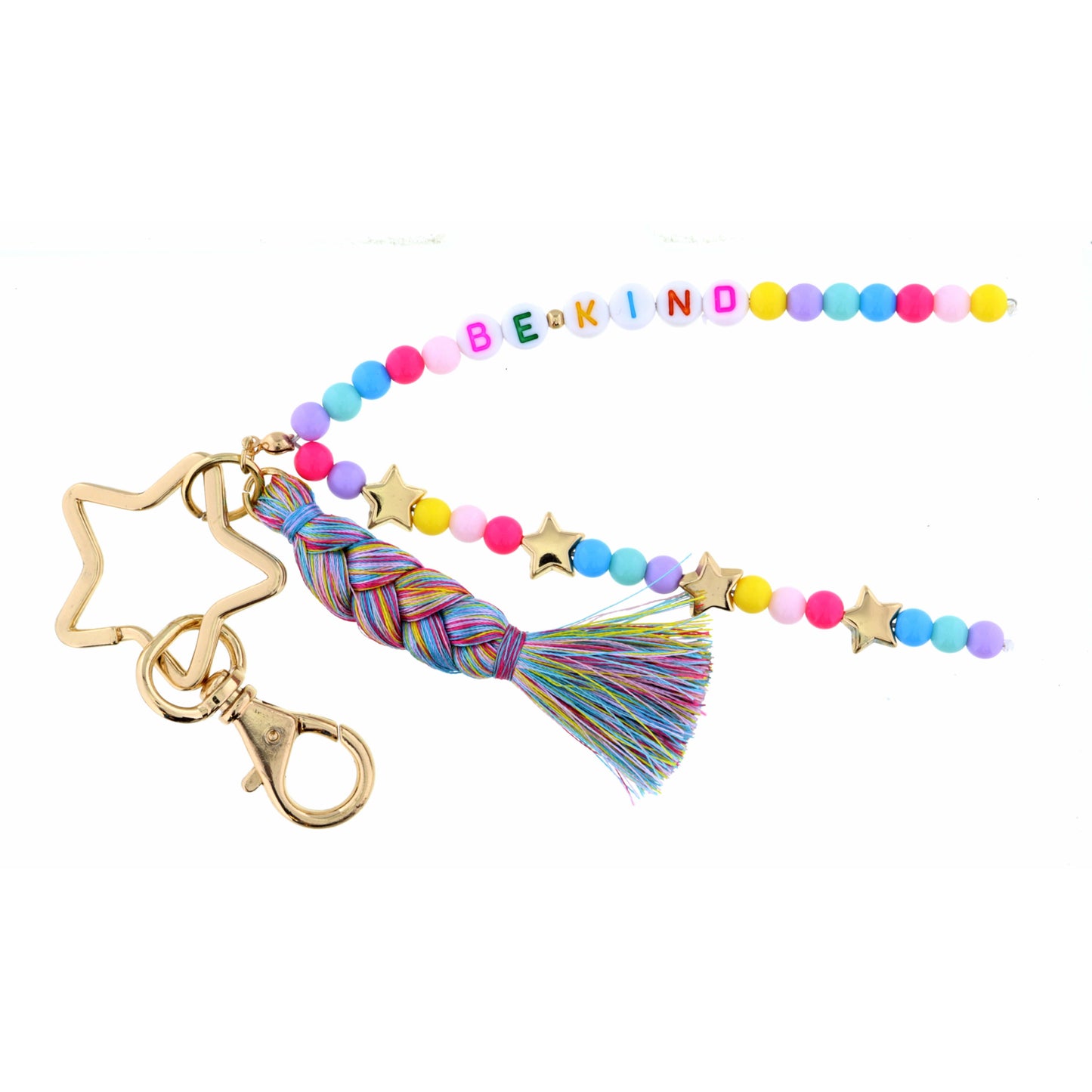 Kids Star Key Ring, Multi Beaded Strands, "Be Kind" Keychain