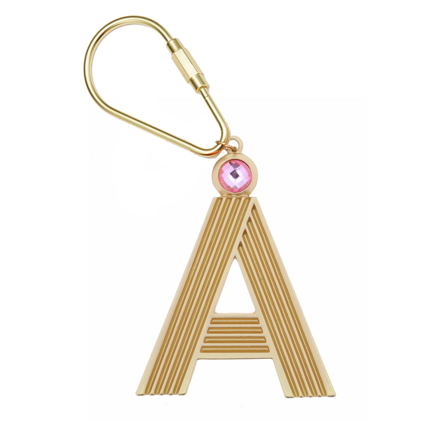 Gold "A' with Pink Crystal Keychain
