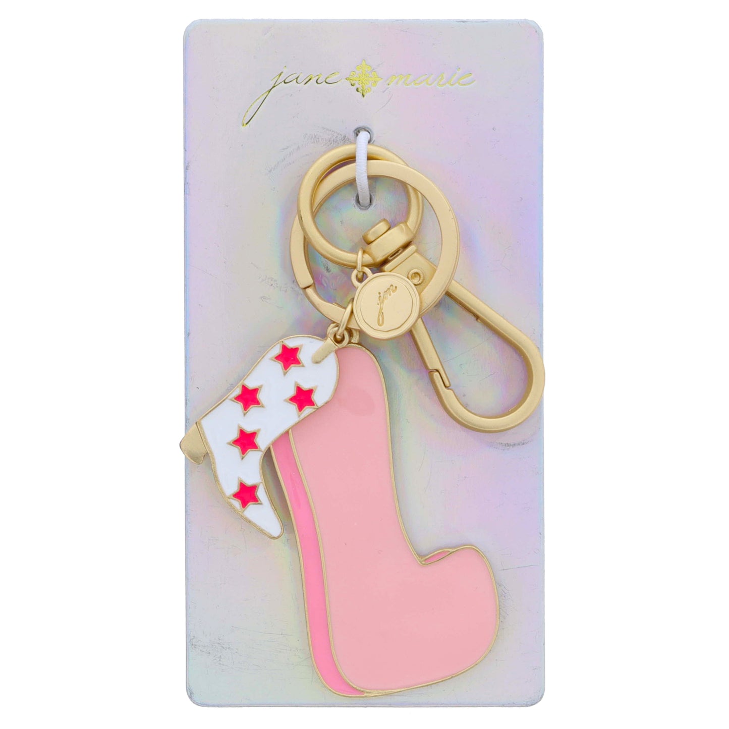 Multi Pink Enamel Retro Bubble "L" with Enamel Hot Pink Star Boot Charm Keychain, 2", 1.15" Top to Bottom