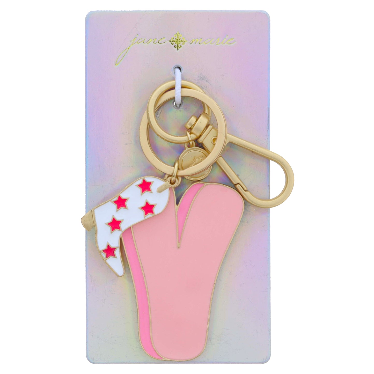 Multi Pink Enamel Retro Bubble "V" with Enamel Hot Pink Star Boot Charm Keychain, 2", 1.15" Top to Bottom