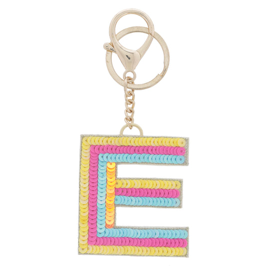 Multi Yellow, Hot Pink, Blue, Orange Sequin "E" Keychain
