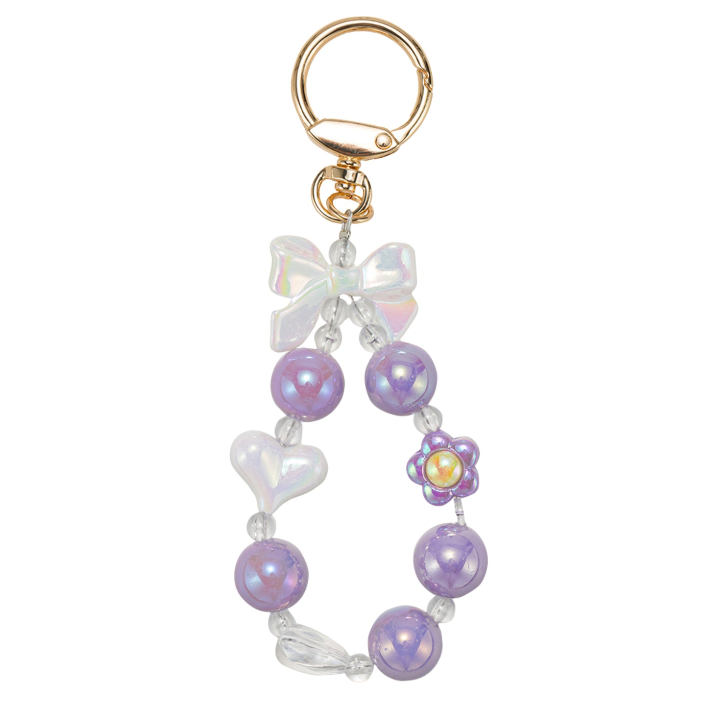 Purple, White Beaded Loop with Bow & Heart Keychain