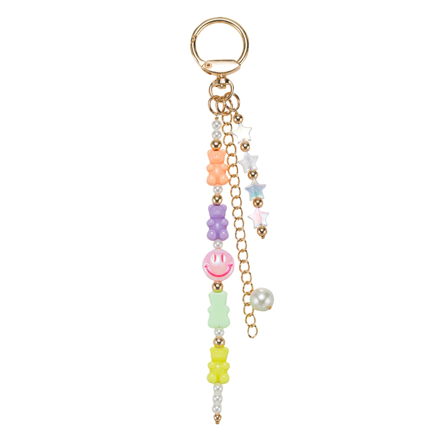 AB, Orange, Purple, Lime Gummy Bear Beaded Strand with Stars Keychain