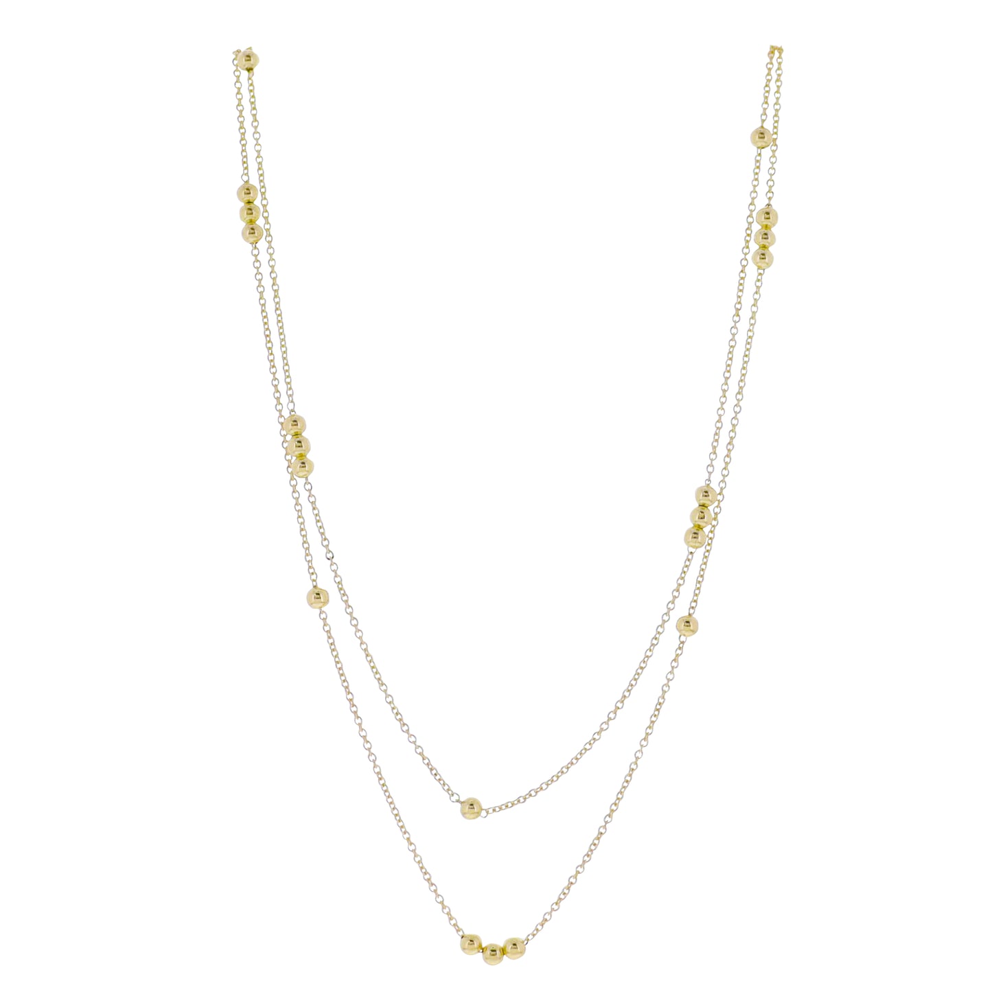Gold Rolo Chain 2 Layer Necklace with Gold Ball Accents