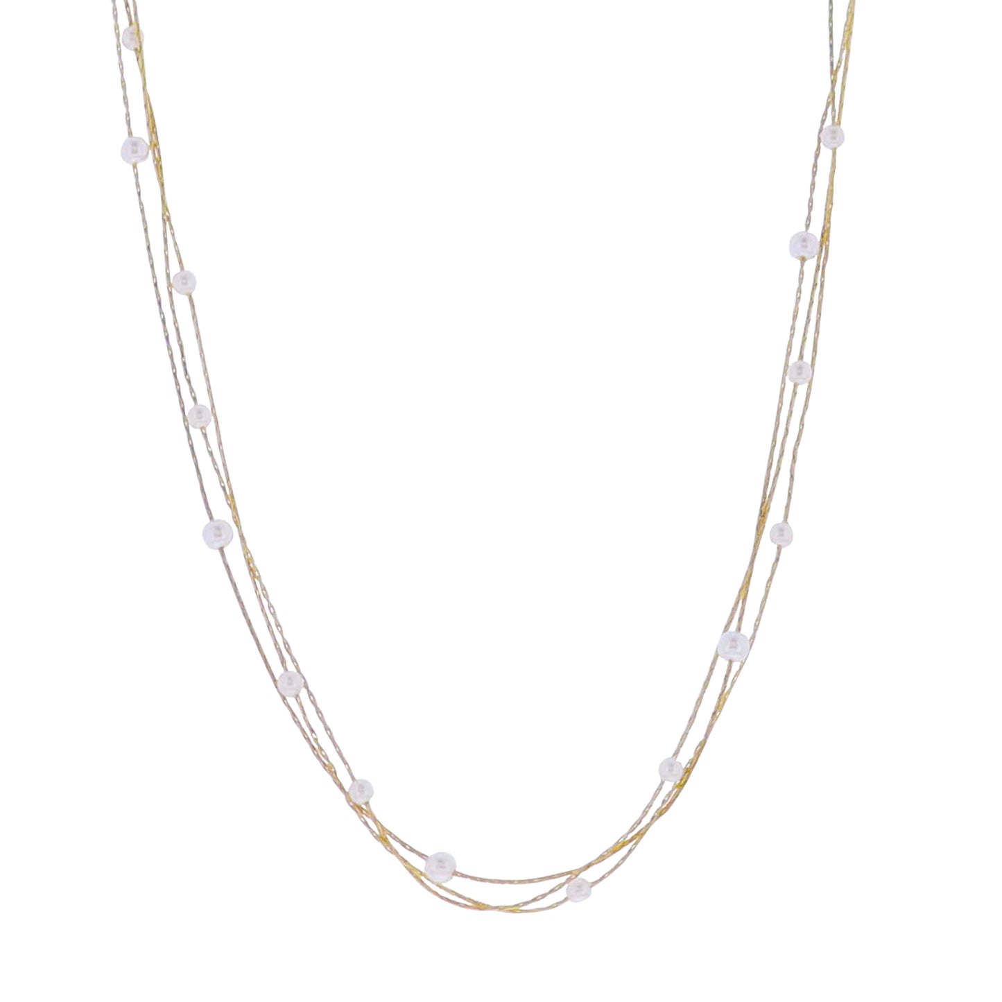 18k Gold Plated Thin Snake Chain 3 Layer Necklace with Pearl Stations