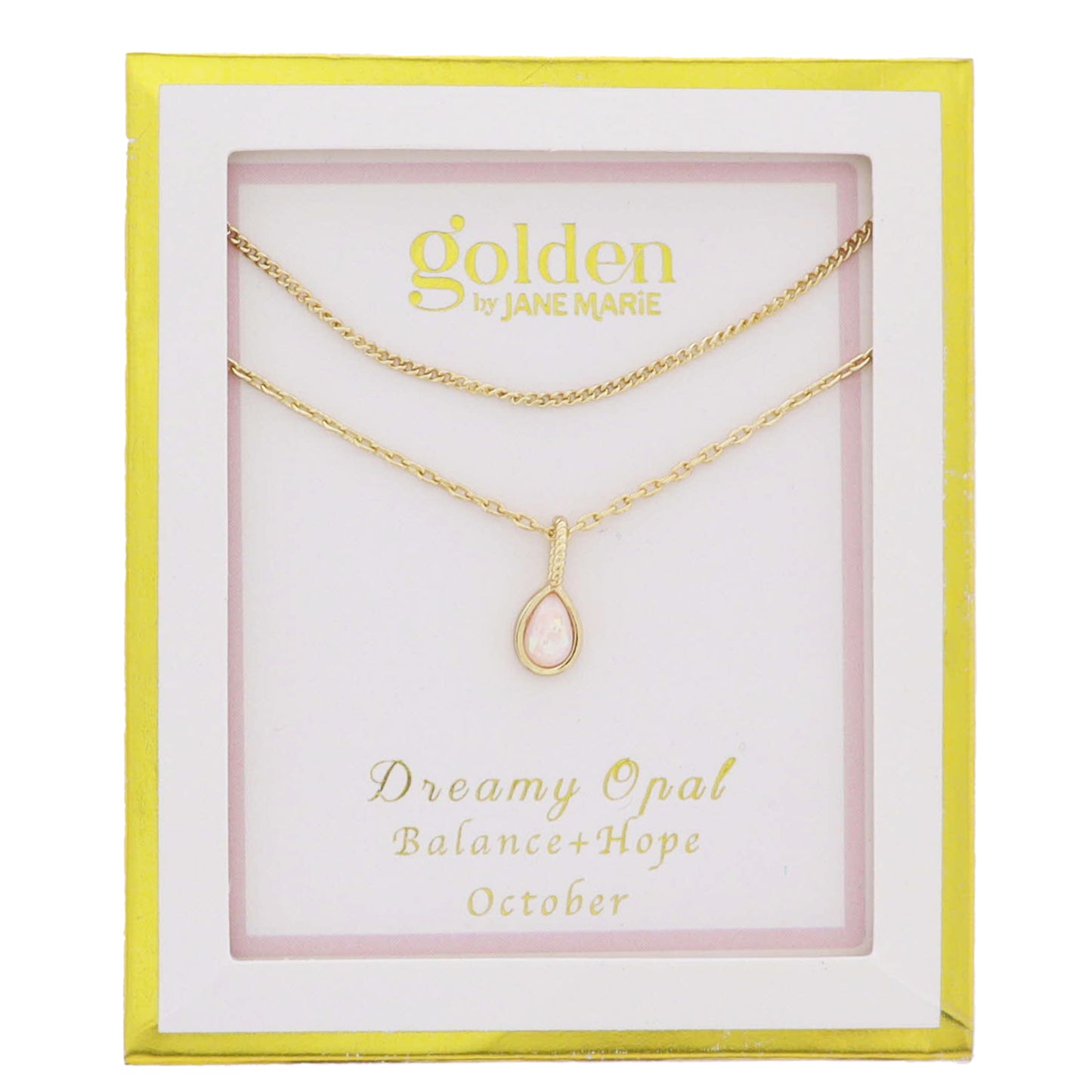 18k Gold Plated Satellite, Cable Chains Necklace with October Dreamy Opal Pendant