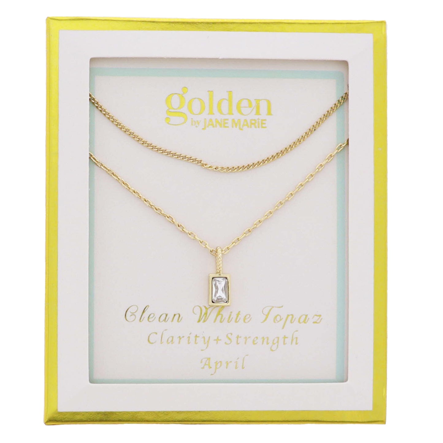 18k Gold Plated Satellite, Cable Chains Necklace with April Clean White Topaz Pendant