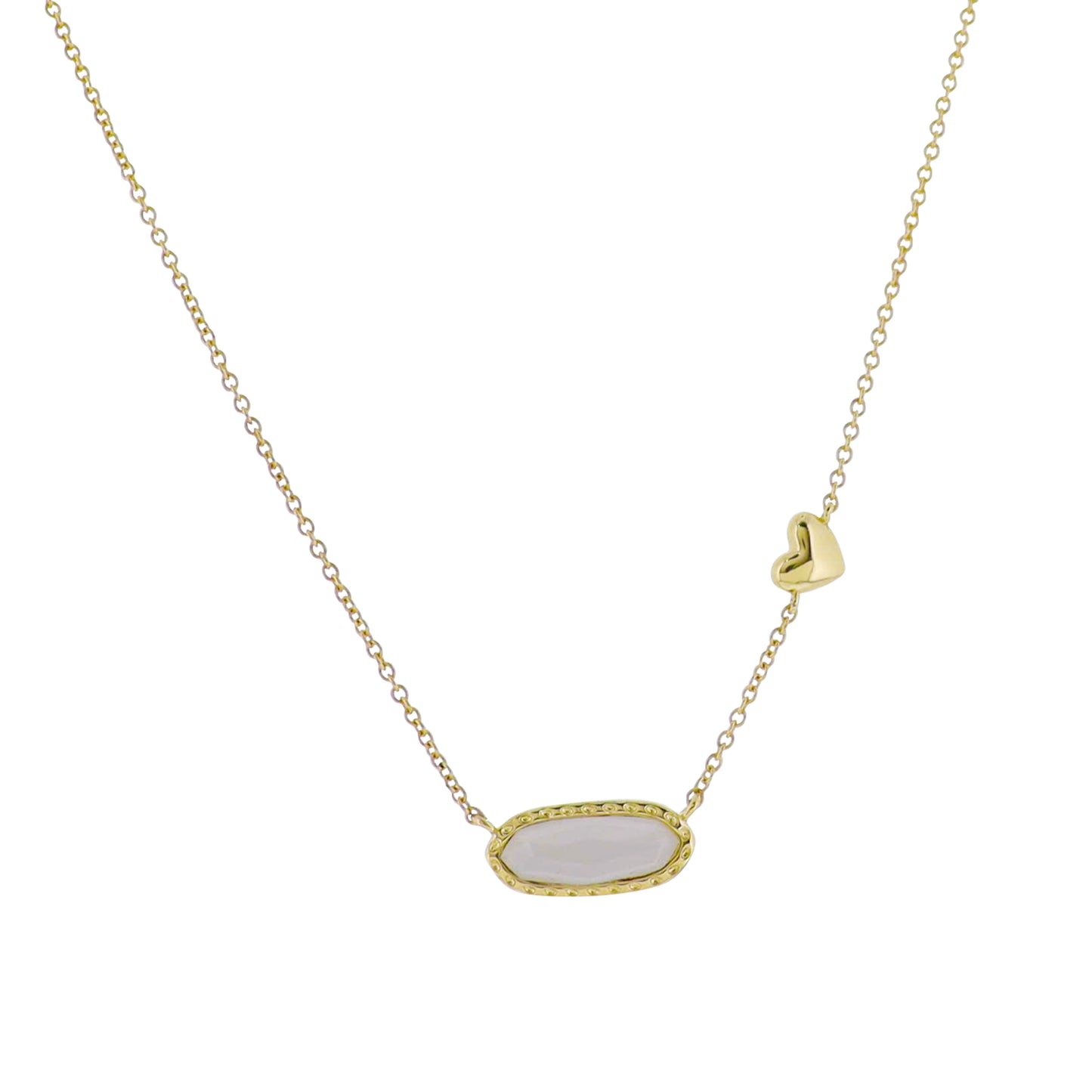 Kids 18k Gold Plated Chain Necklace with Heart Accent in Body with White Epoxy Pendant