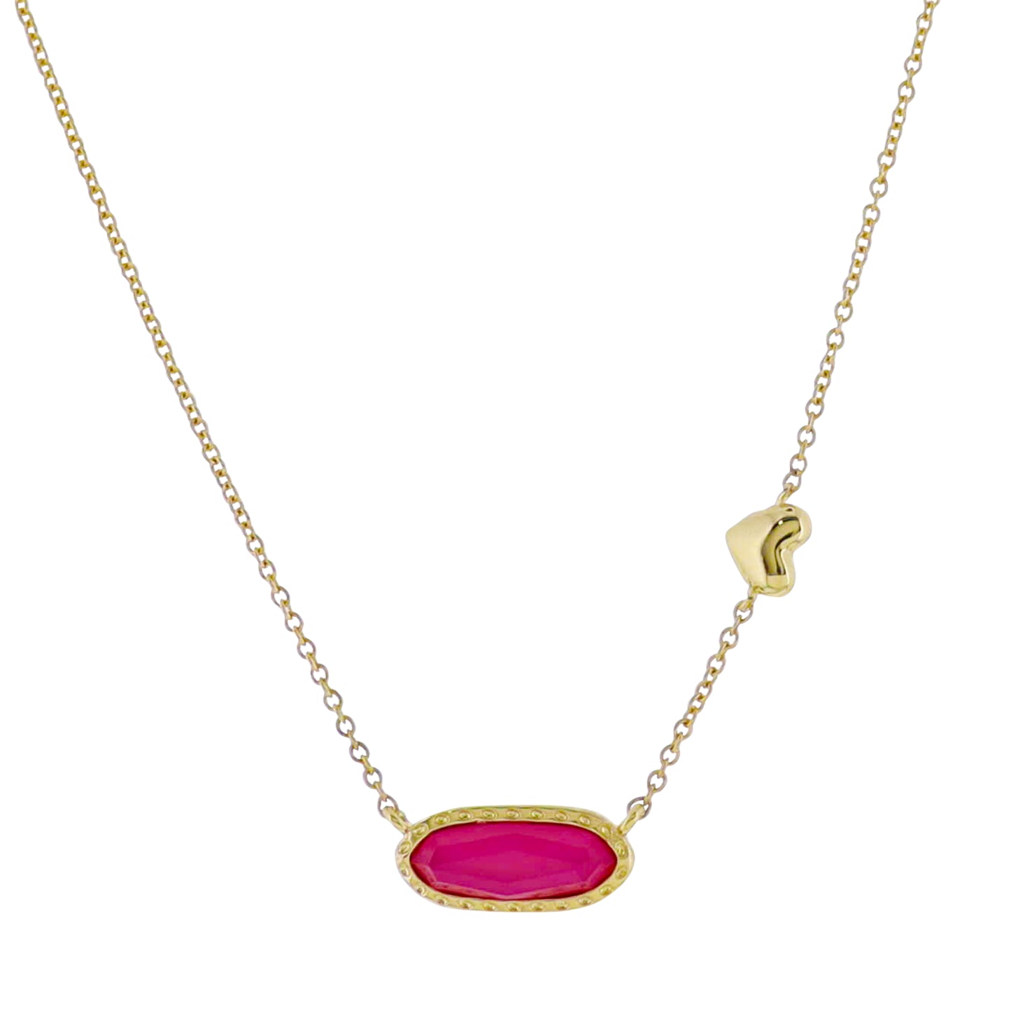 Kids 18k Gold Plated Chain Necklace with Heart Accent in Body with Pink Epoxy Pendant