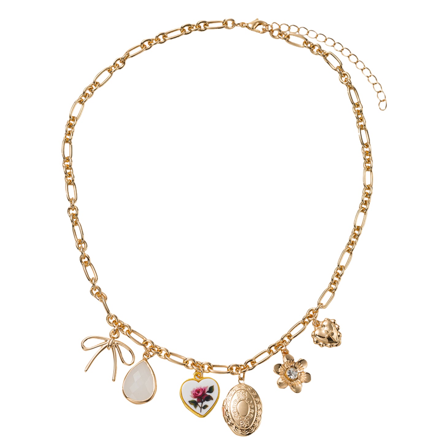 Bow, Stone, Floral Heart, Locket, Flower Paperclip, O CHain Necklace