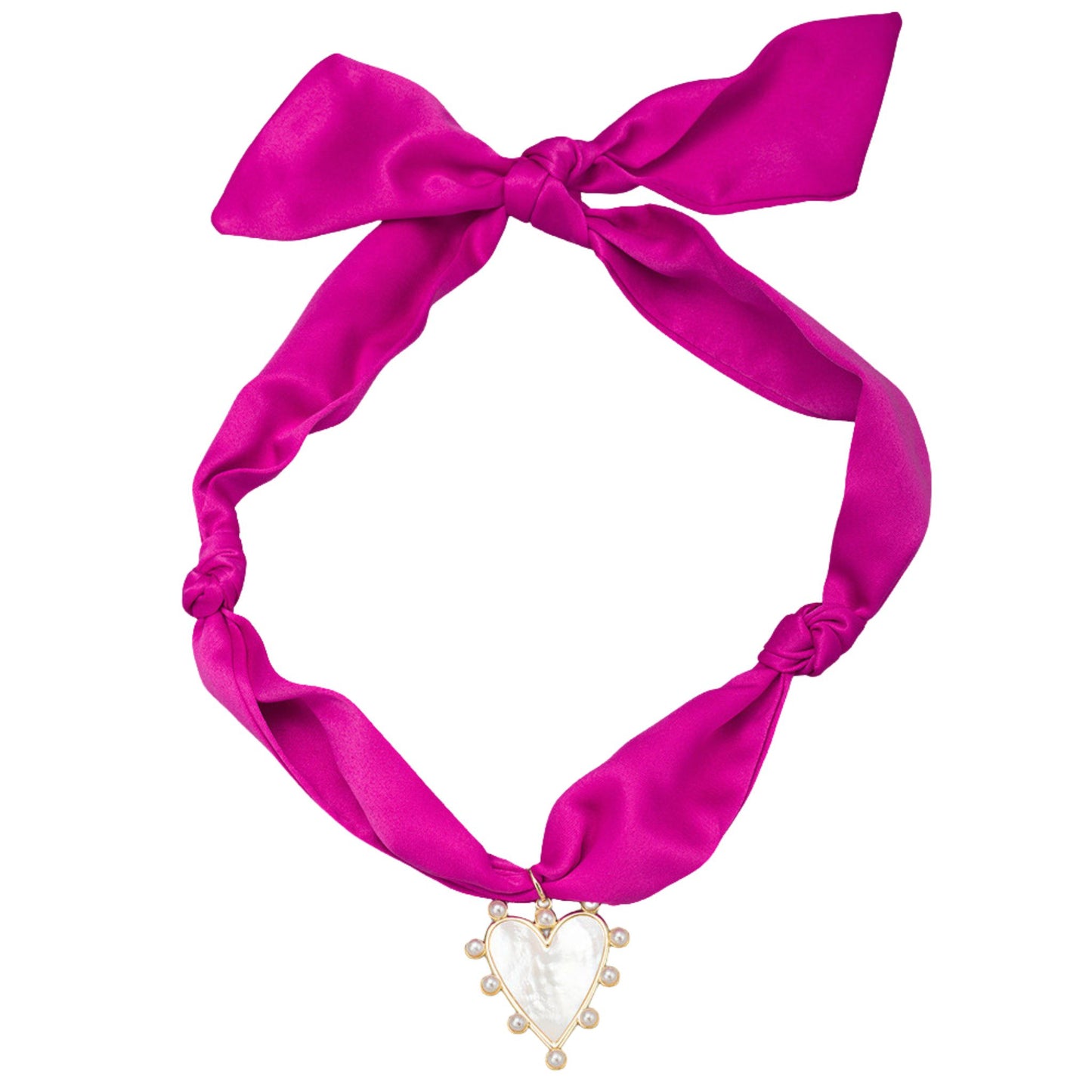 Pink Tie Necklace with Gold Studded Heart