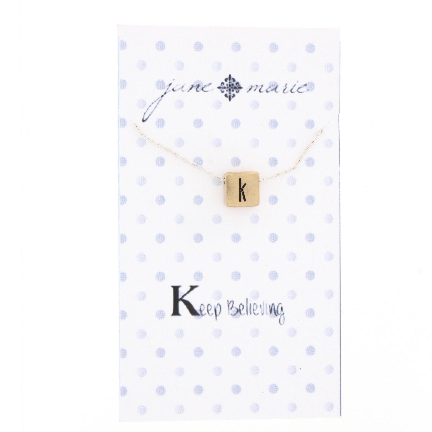 16" Gold Block K Initial On Silver Necklace, 3" Ext