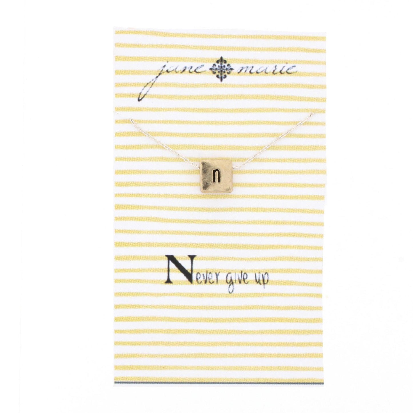 16" Gold Block N Initial On Silver Necklace, 3" Ext