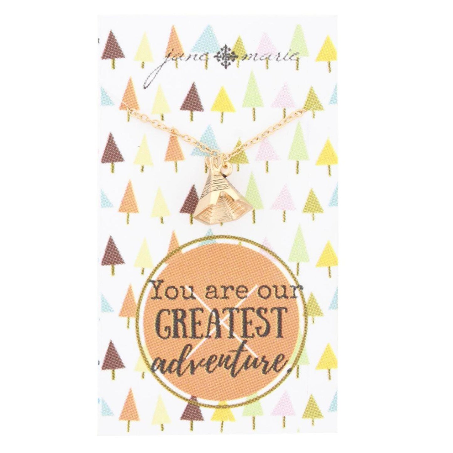 14" Gold Necklace with Gold 3D Teepee Charm, 2" Ext