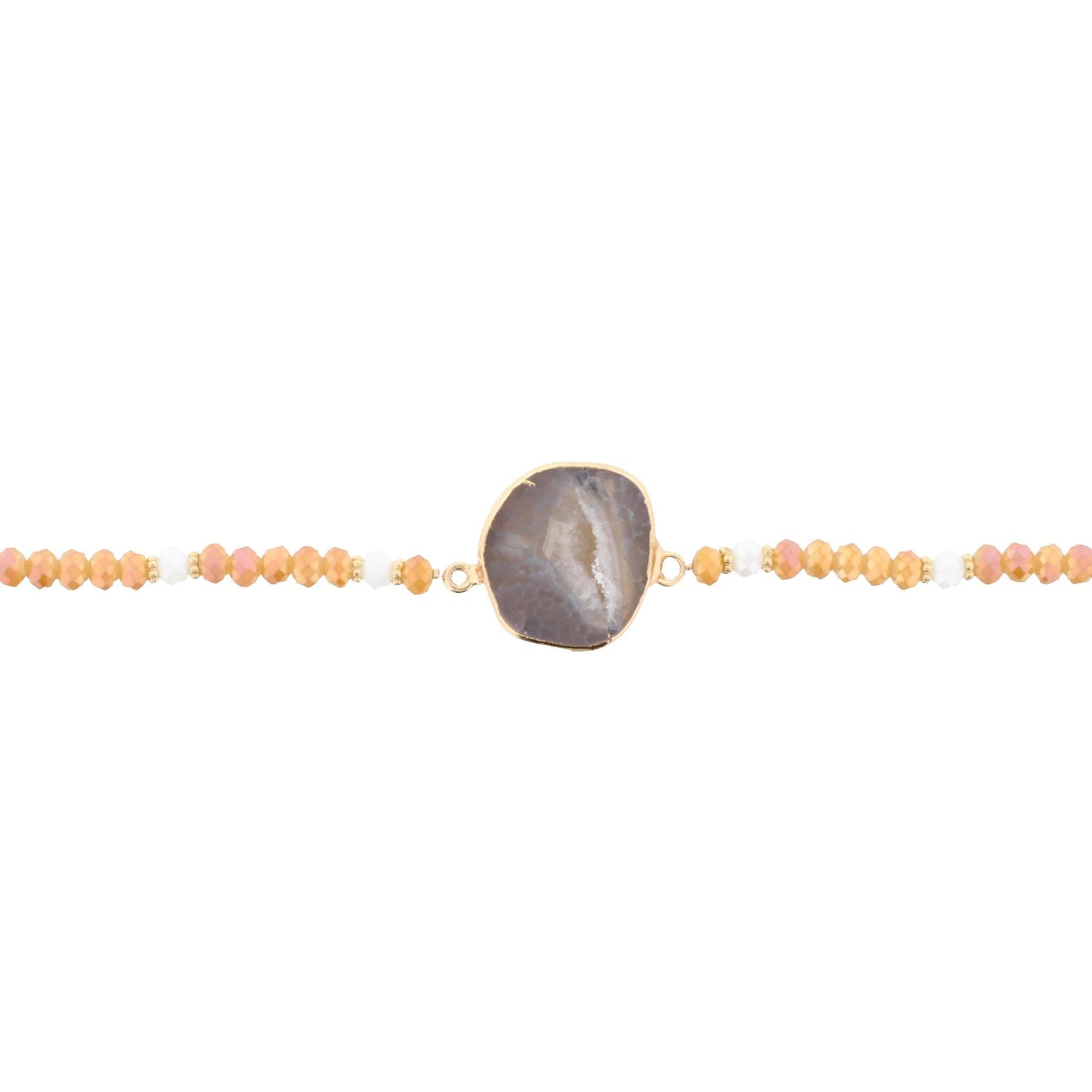 13" Sunset Beaded Link Choker Necklace with Grey Agate, 3" Ext