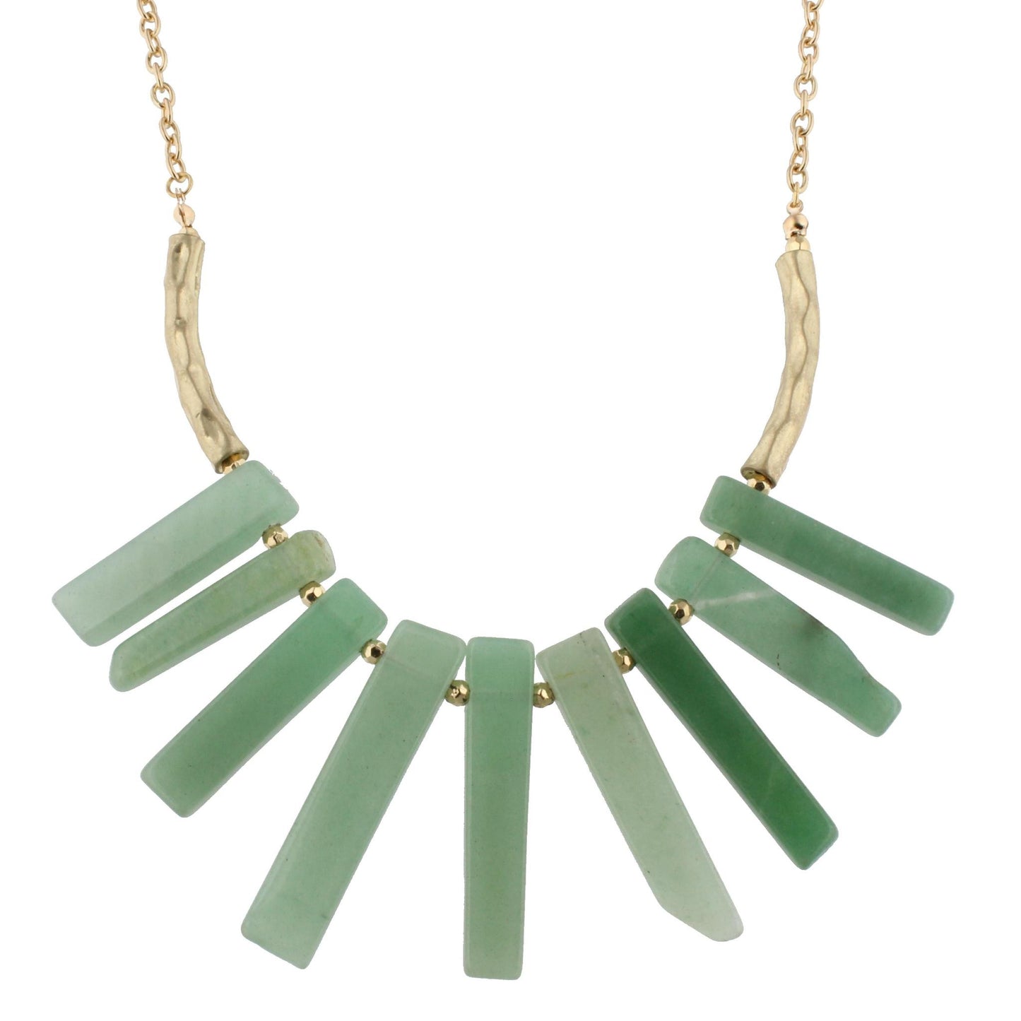 18" Sage Stone Bib Necklace with Gold Bar, 3"Ext