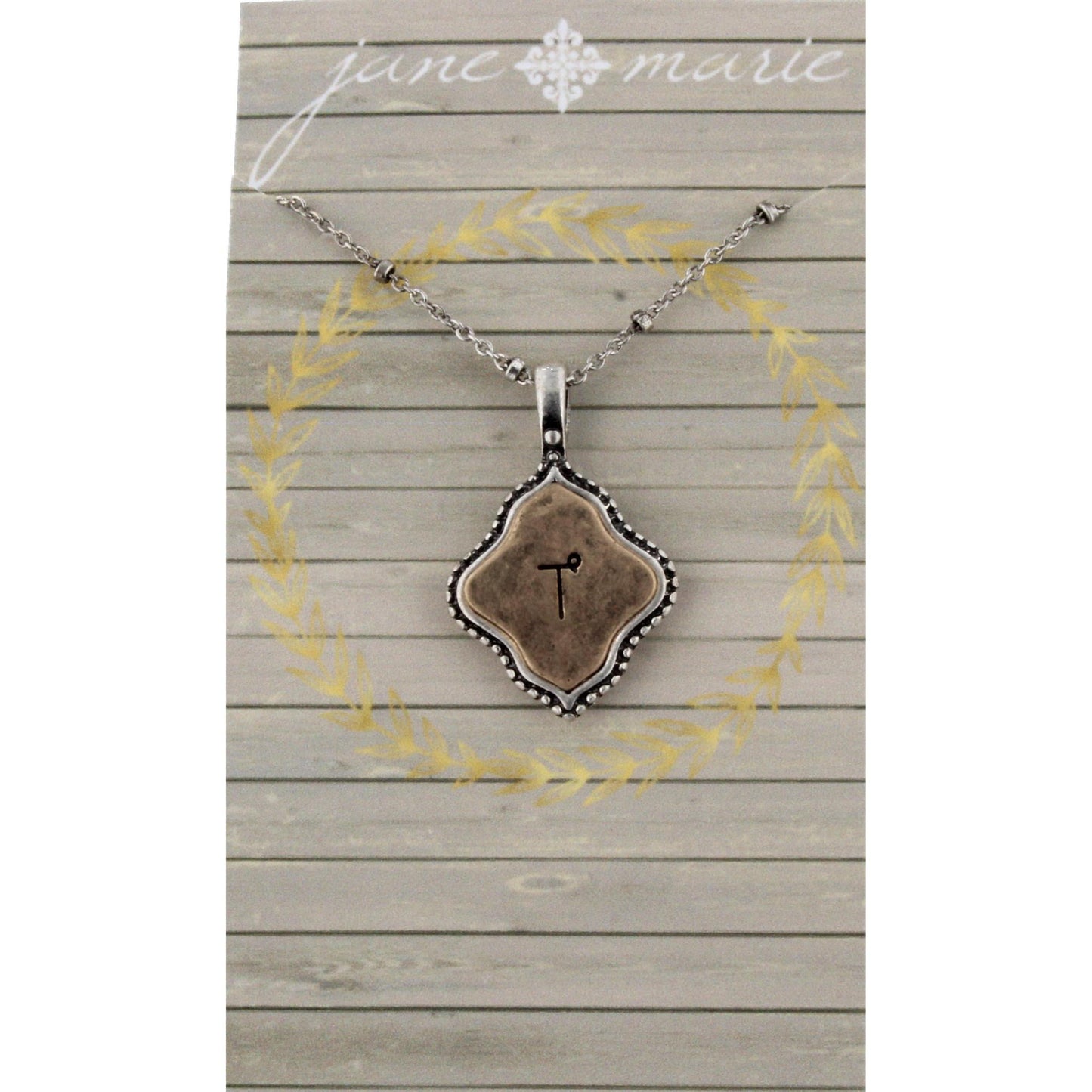 16" Silver Chain with 2-Tone Double Sided T Initial Necklace, 3" Ext