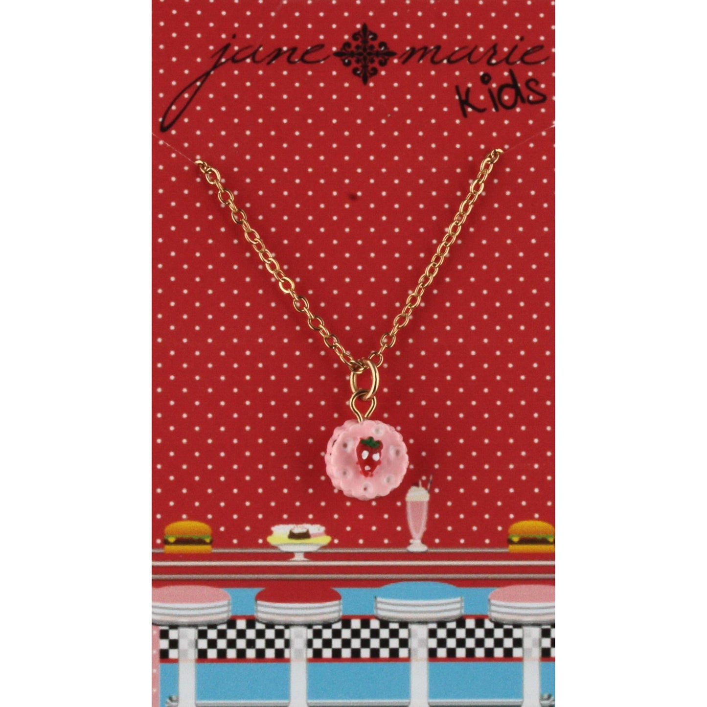 14" Kids Strawberry Cookie Necklace, 3"Ext