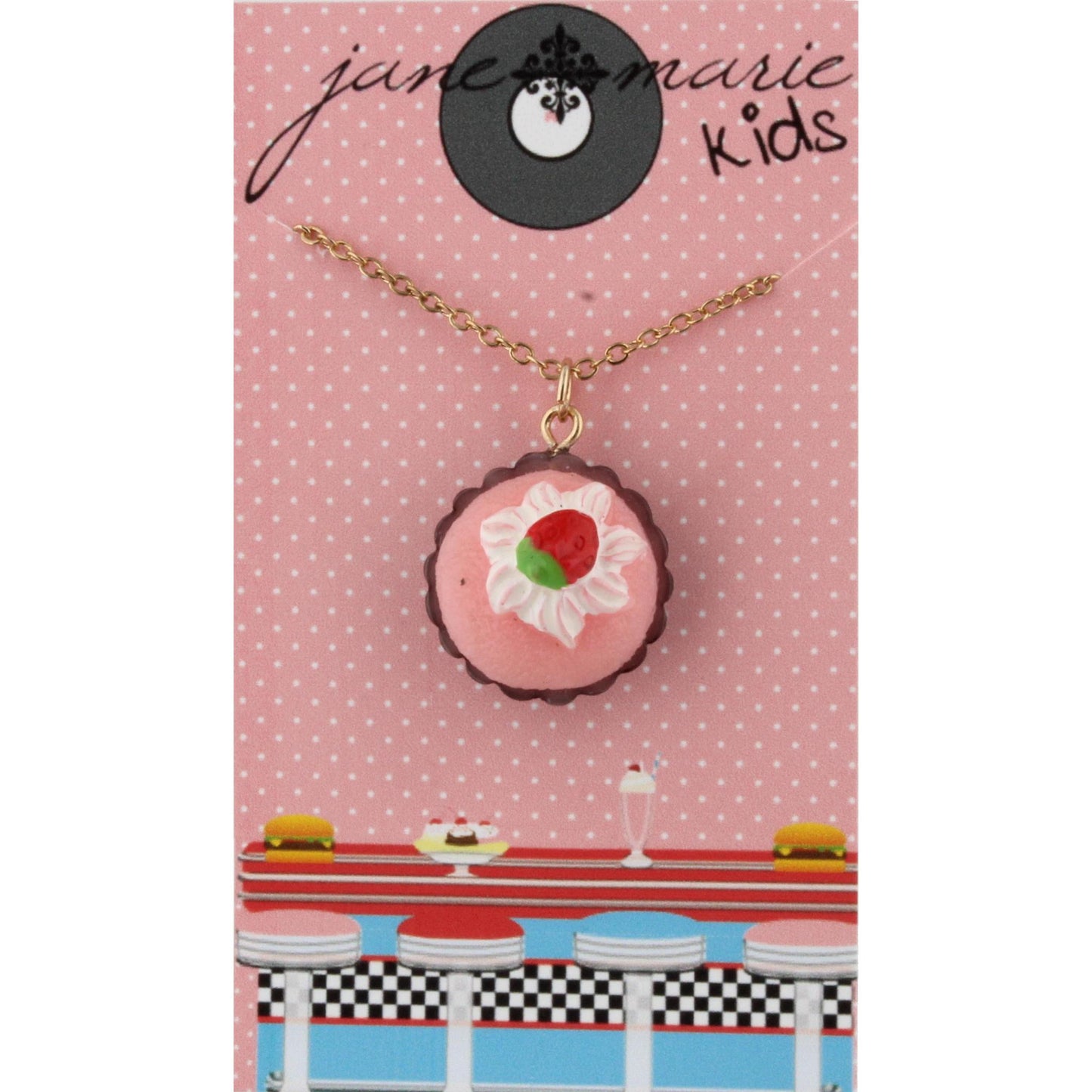 14" Kids Strawberry Cupcake Necklace, 3" Ext