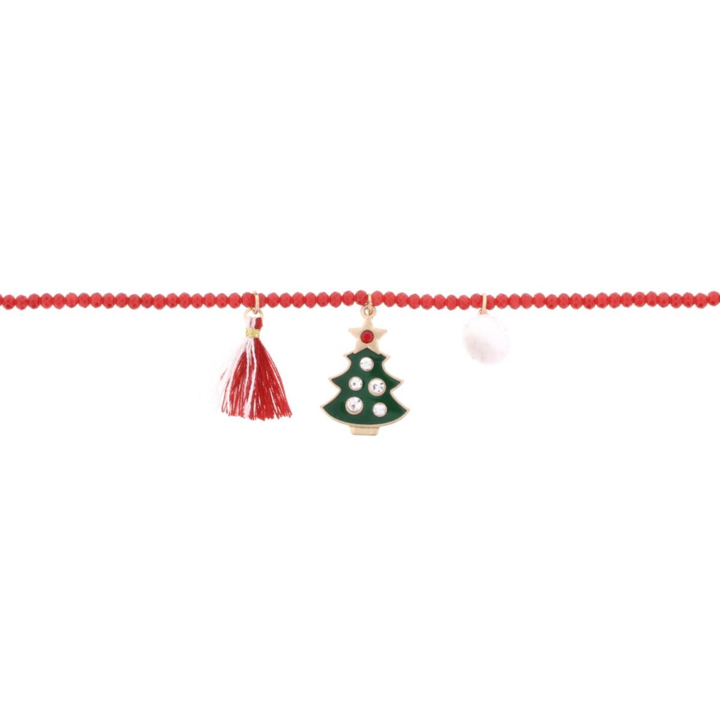 14" Kids Red Beaded Necklace with Christmas Tree Charm, 3" Ext