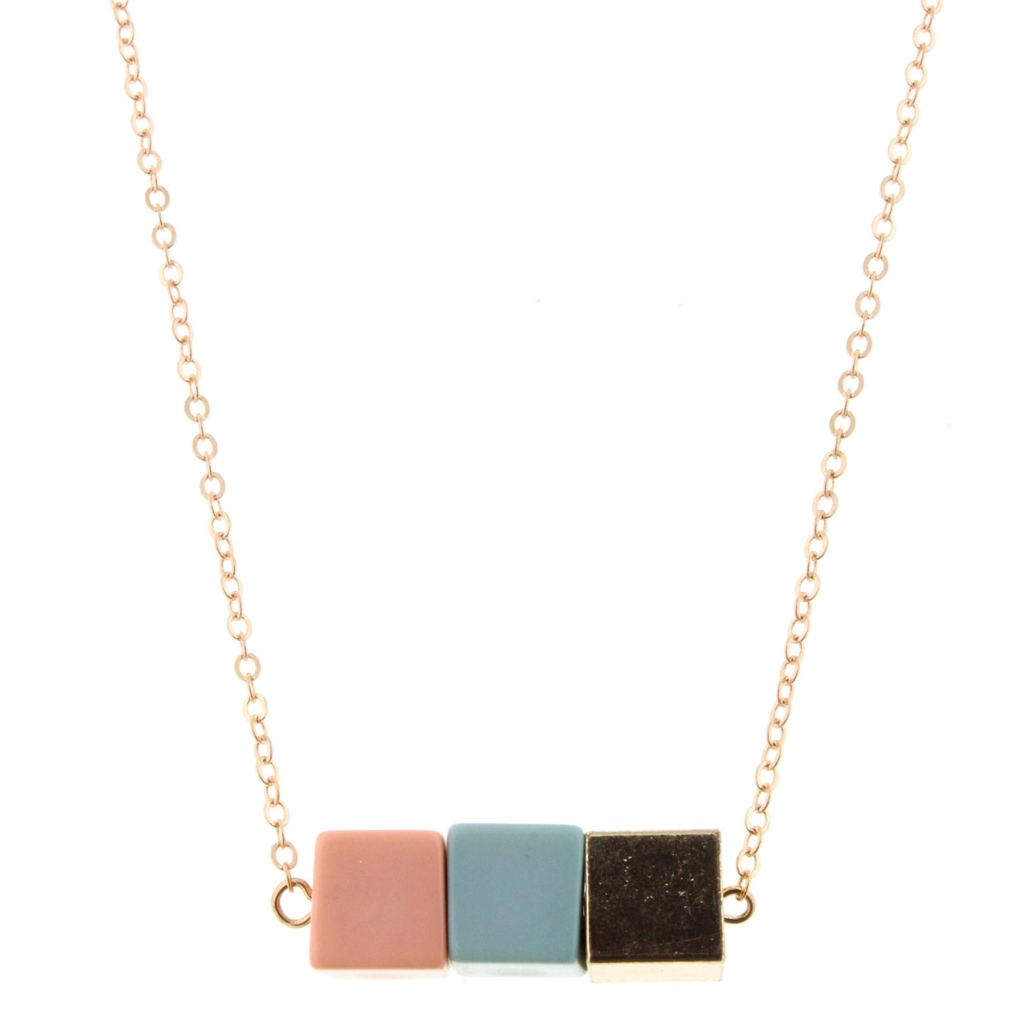 14" Kids Gold Chain Necklace with Peach, Mint and Gold Color Blocks, 3" Ext