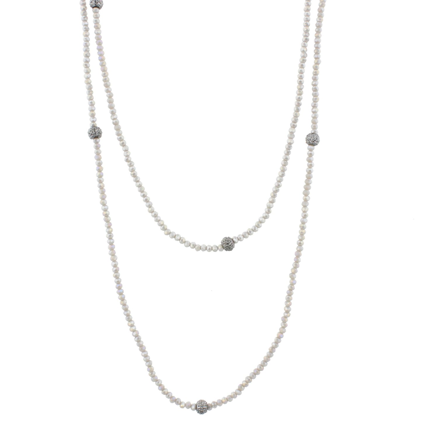 60" Grey Beaded Necklace with Pave Station, 3" Ext