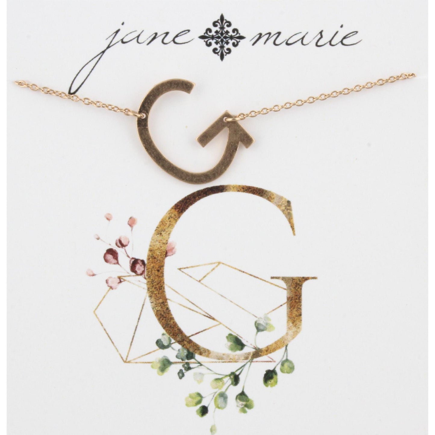 16" Gold G Initial Necklace, 3" Ext