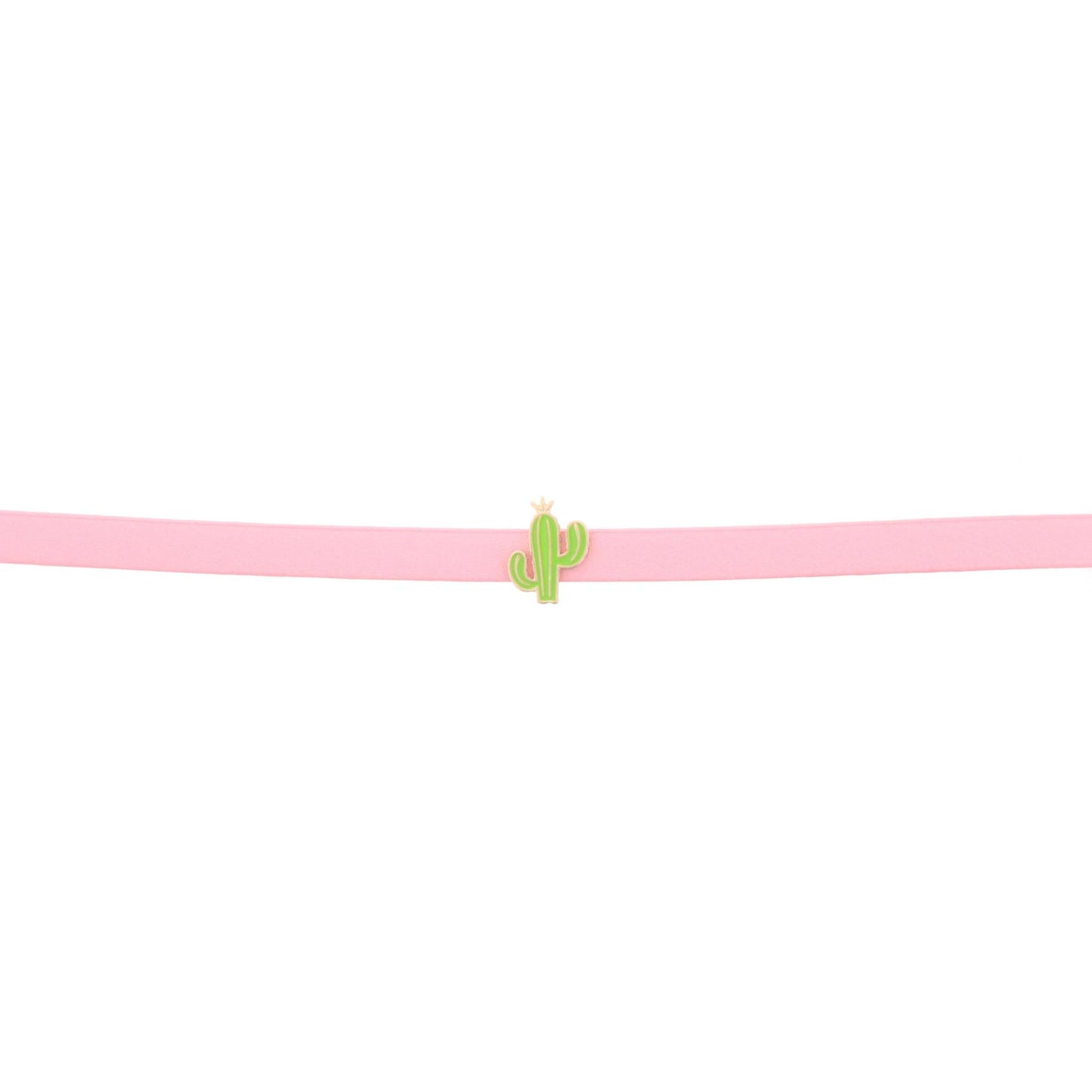 13" Kids Pink Leather Choker Necklace with Cactus, 3" Ext