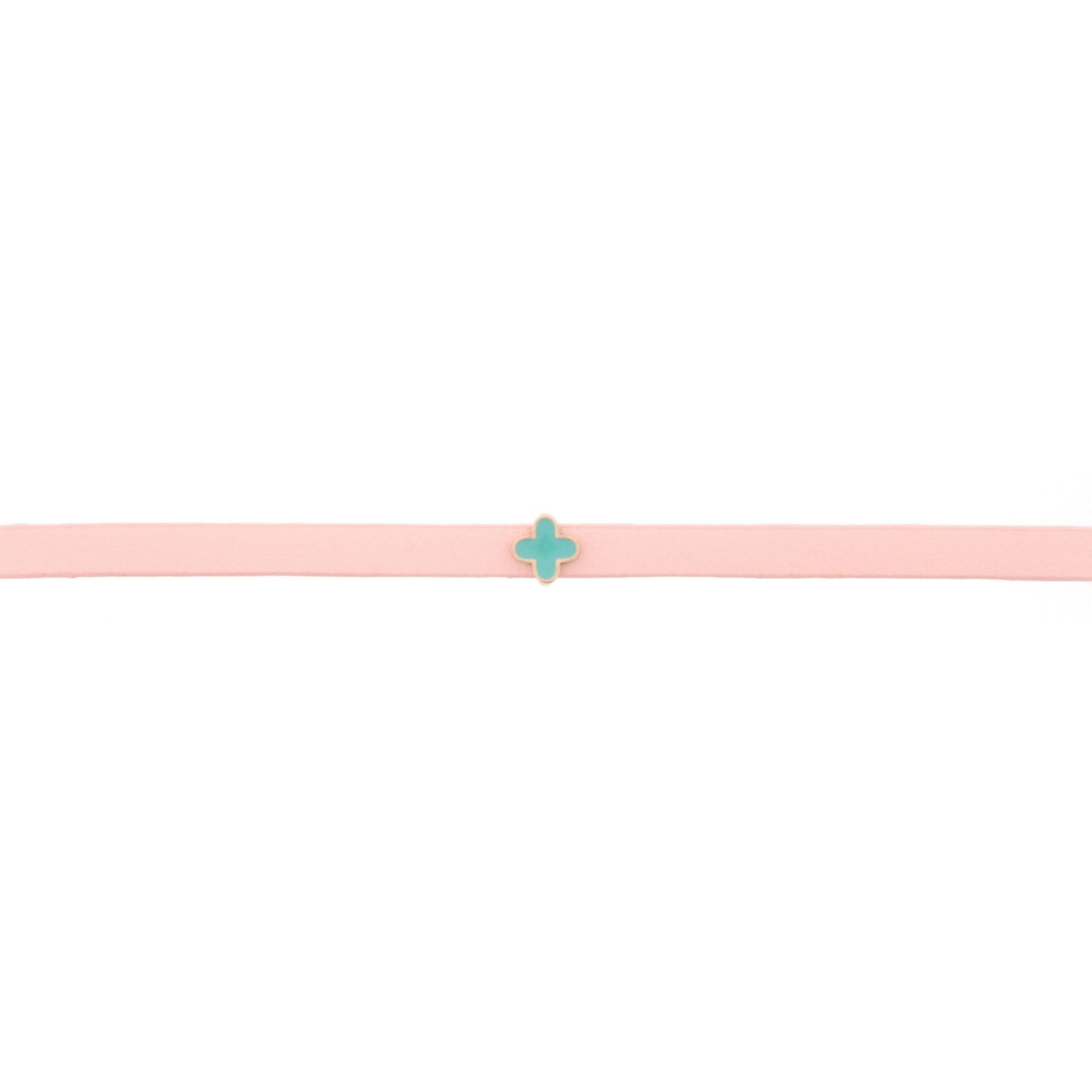13" Kids Pale Pink Leather Choker Necklace with Mint Cross, 3" Ext
