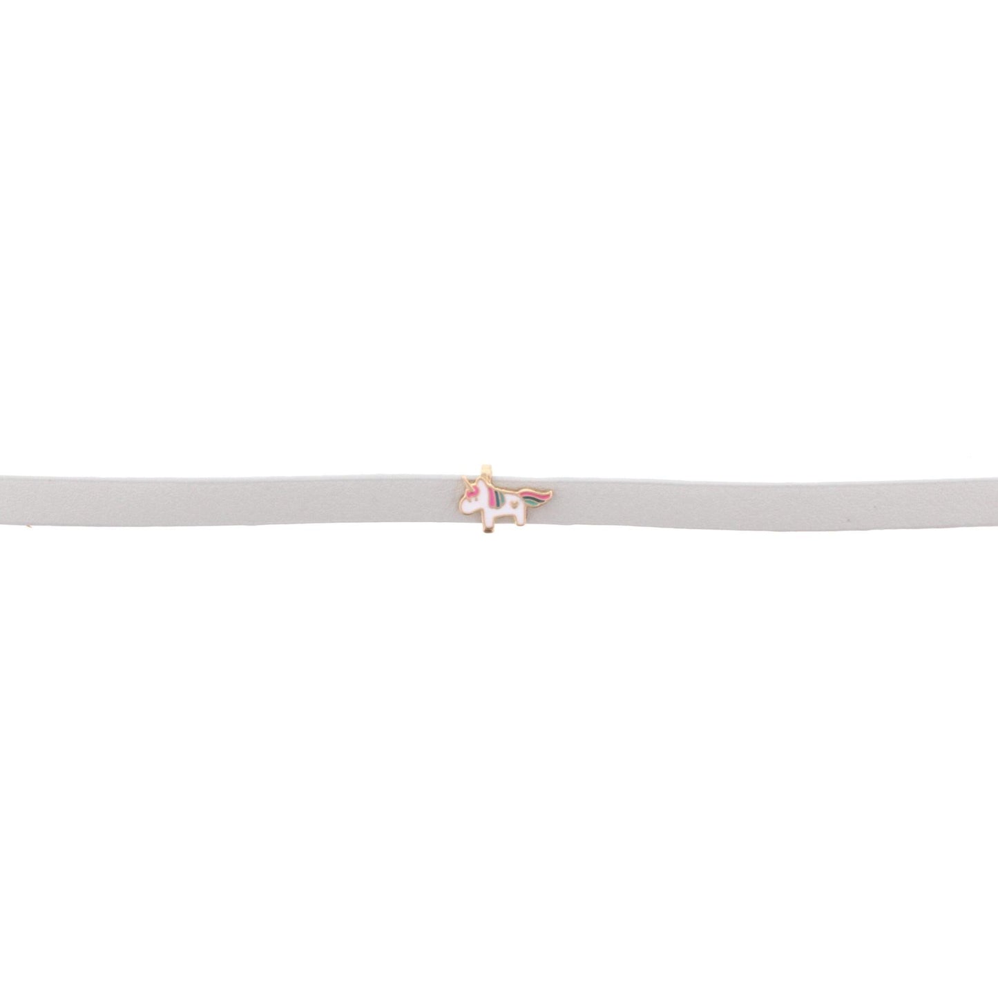 13" Kids Grey Leather Choker Necklace with Unicorn, 3" Ext