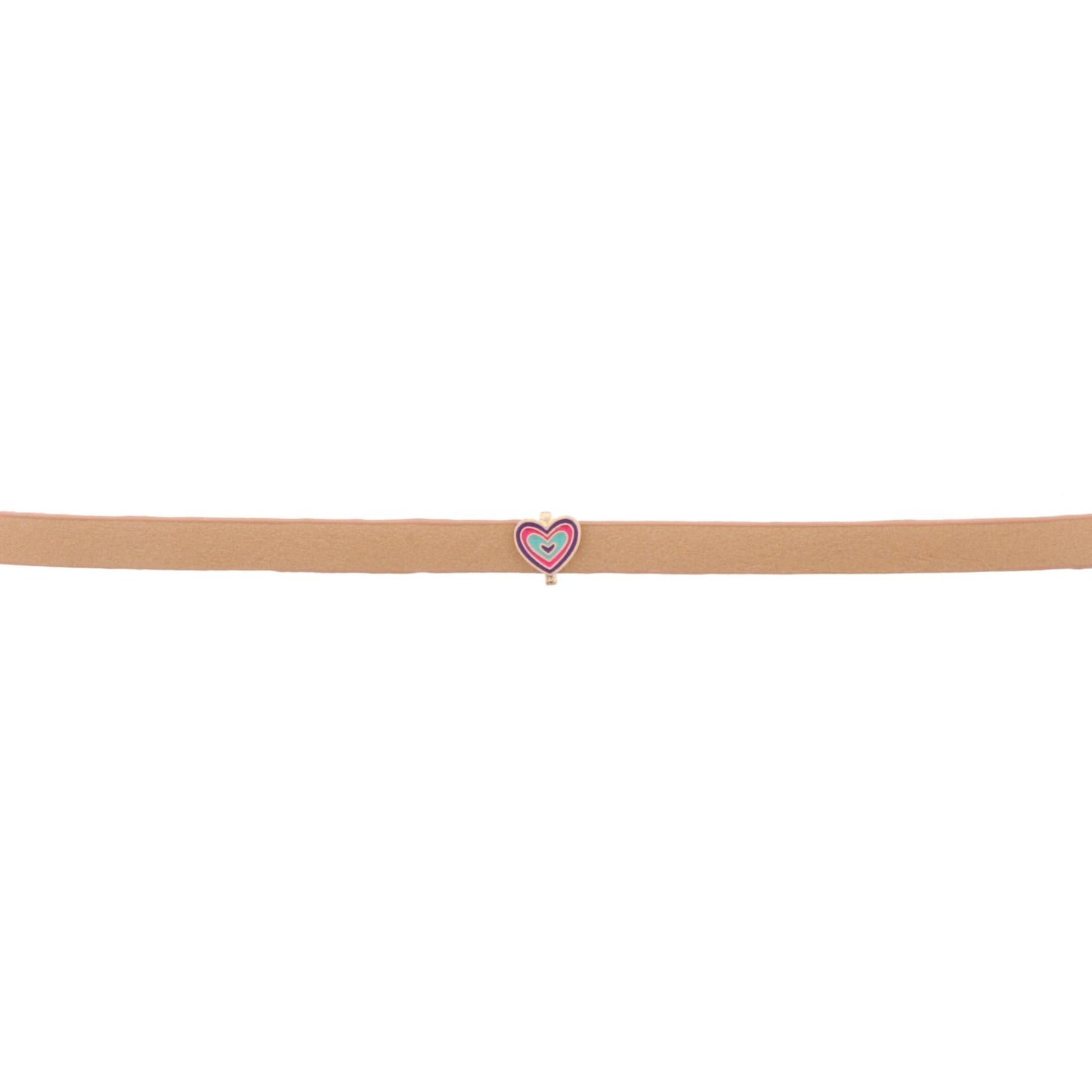 13" Kids Tan Leather Choker Necklace with Colorful Heart, 3" Ext