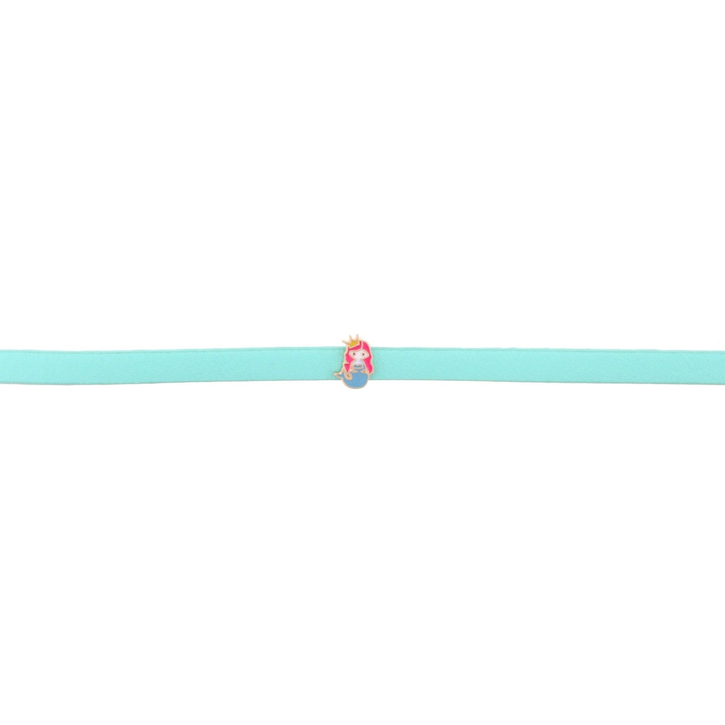 13" Kids Mint Leather Choker Necklace with Mermaid, 3" Ext