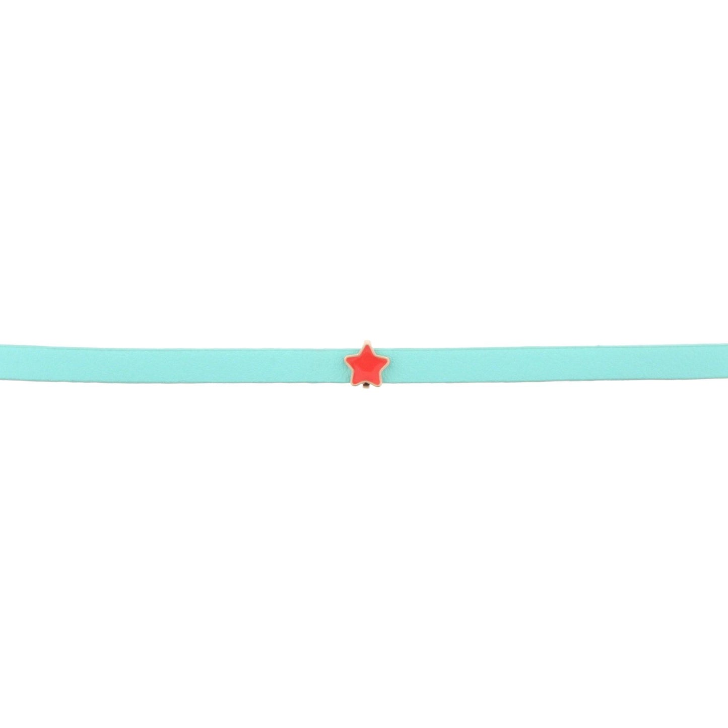 13" Kids Mint Leather Choker Necklace with Coral Star, 3" Ext