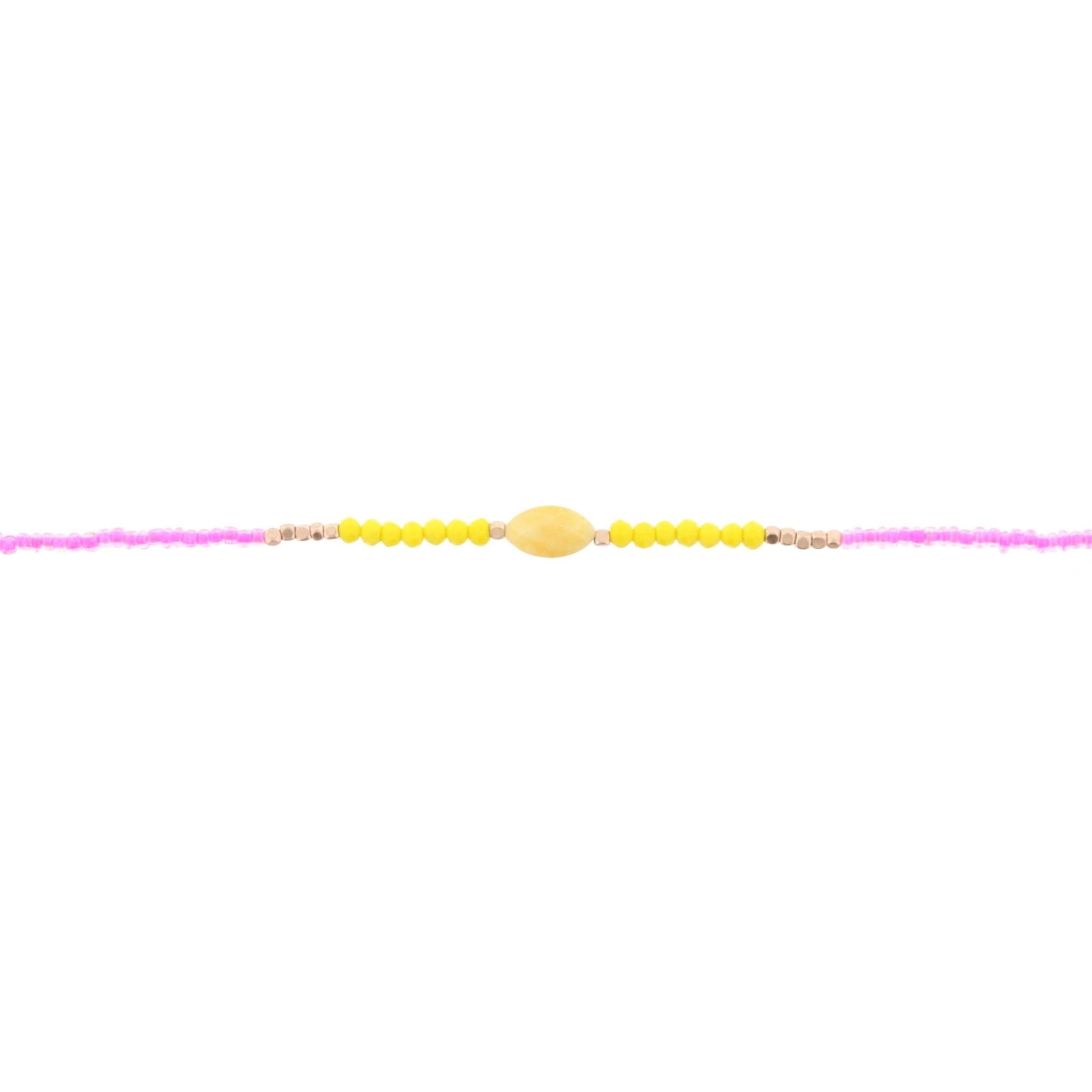 12" Kids Hot Pink, Yellow Choker Necklace with Yellow Stone, 2" Ext