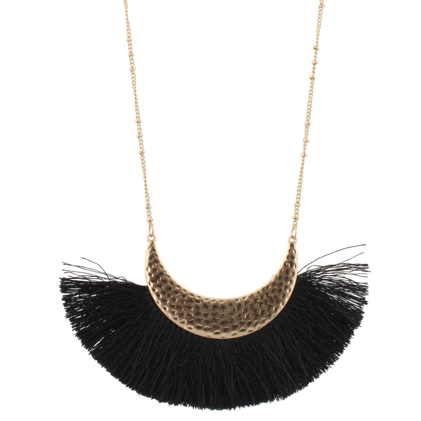 30" Chain Necklace with Jet Fringed Fan, 3" Ext