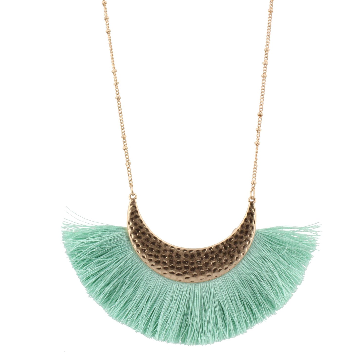 30" Chain Necklace with Mint Fringed Fan, 3" Ext