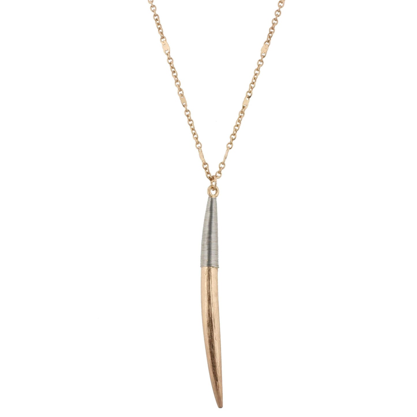 32" Gold Chain Necklace with Wire Wrapped Gold Horn, 3" Ext