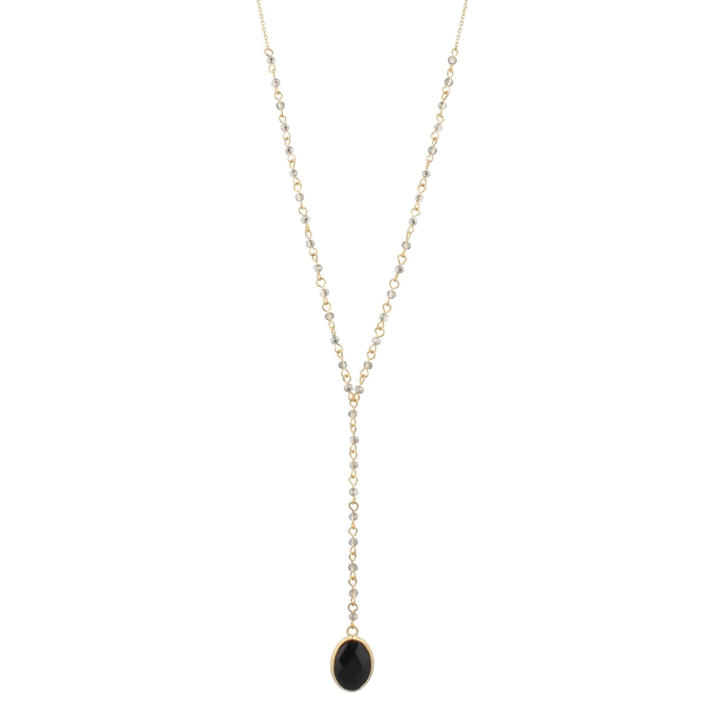 32" Delicate Black Diamond Y Necklace with Jet Stone, 3" Ext