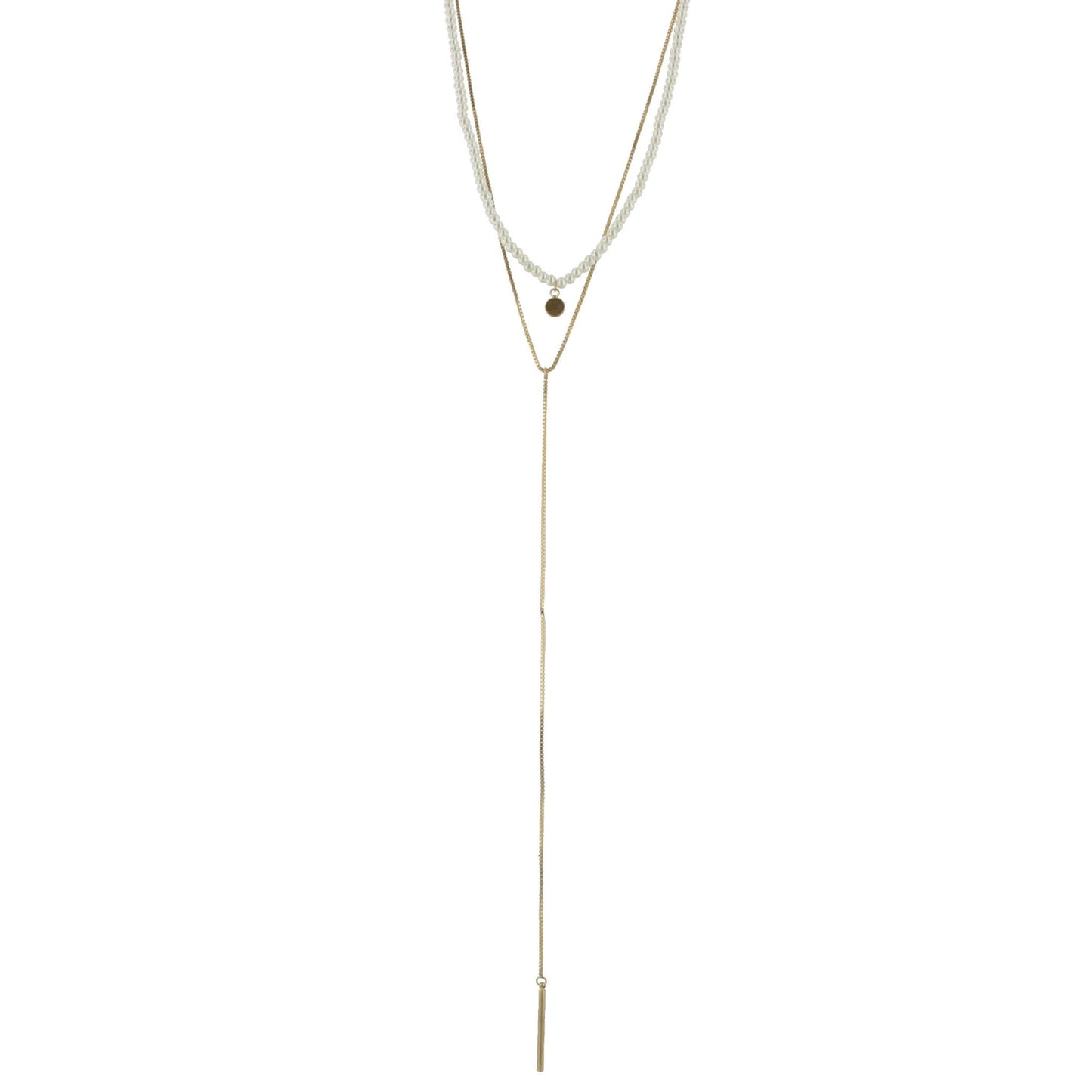16 Pearl Beaded 2 Layer Necklace with 8" Y Drop, 3" Ext