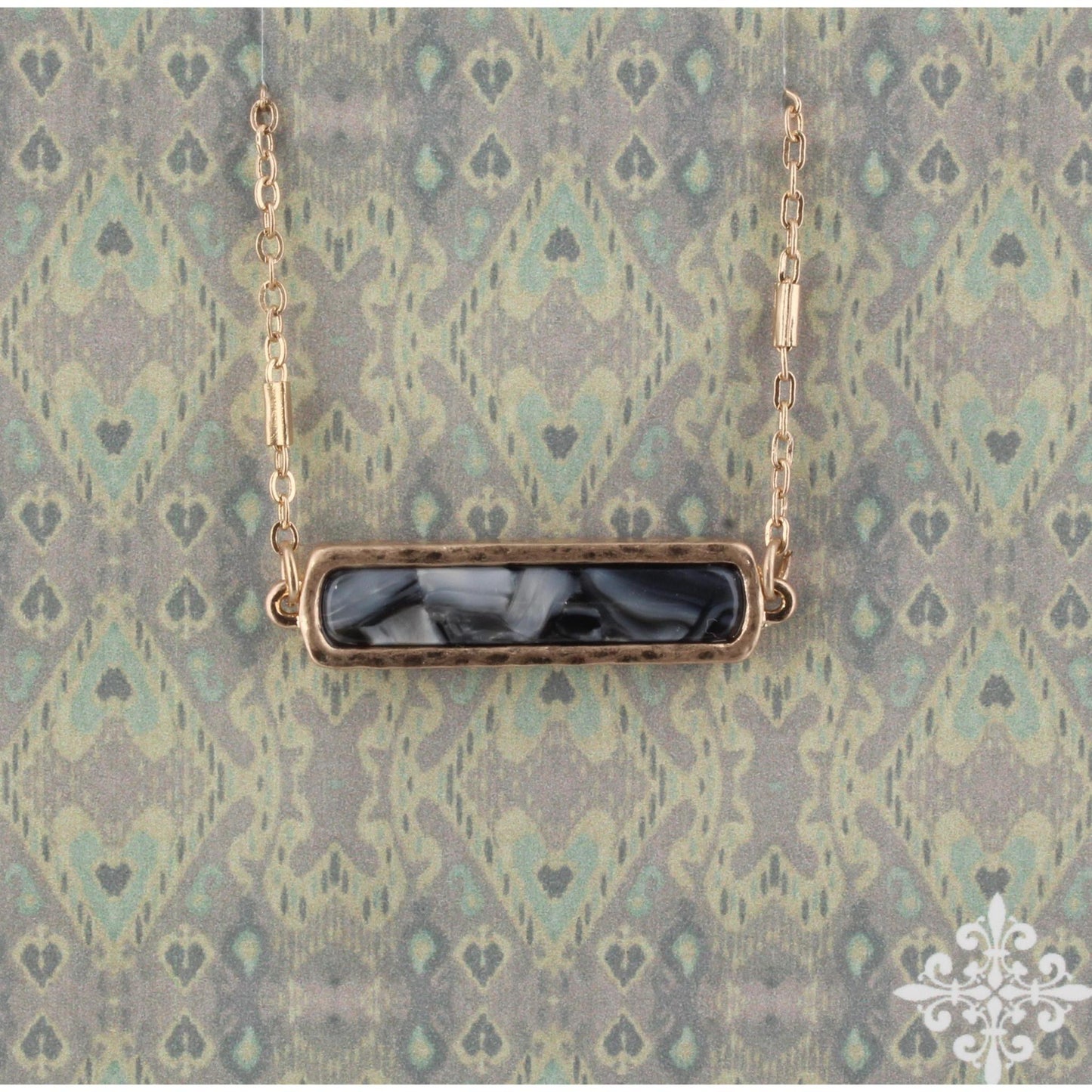 16" Jet and Grey Resin Bar Necklace, 3" Ext