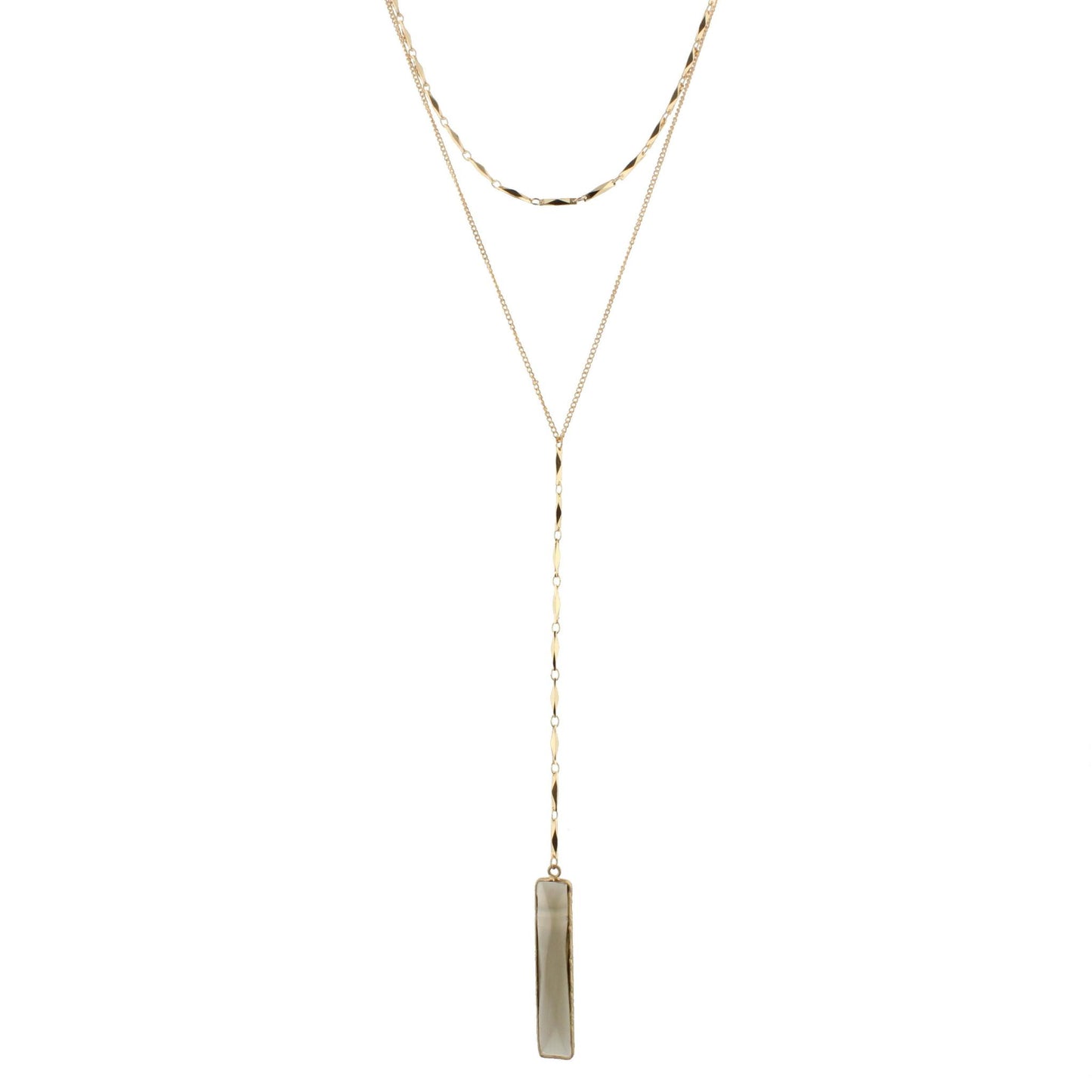 18" 2 Layer Y Necklace with Black Diamond Rectangle, 3" Ext