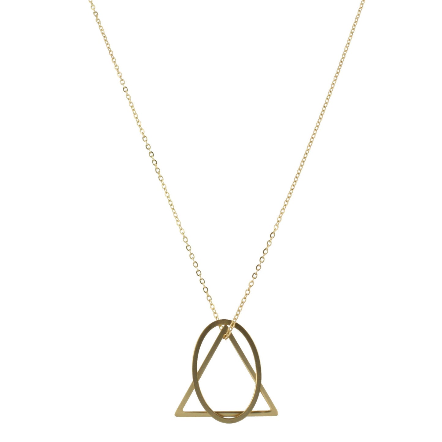 32" Gold Chain Necklace with Gold Triangle and Oval Layered Icons, 3" Ext