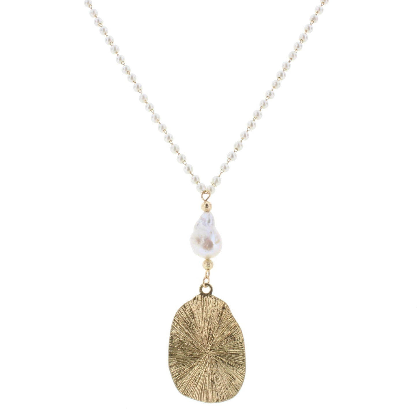 30" Delicate Pearl Linked Necklace with Baroque Pearl and Oval, 3" Ext