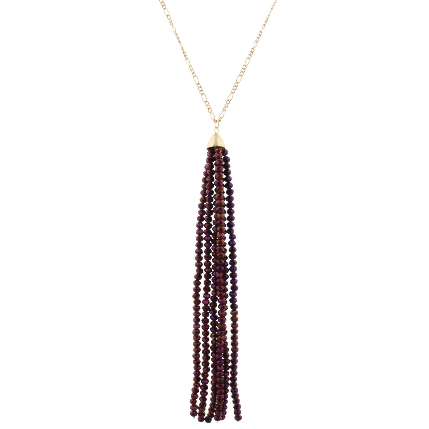32" Gold Chain Necklace with Purple 6.5" Beaded Tassel, 3" Ext