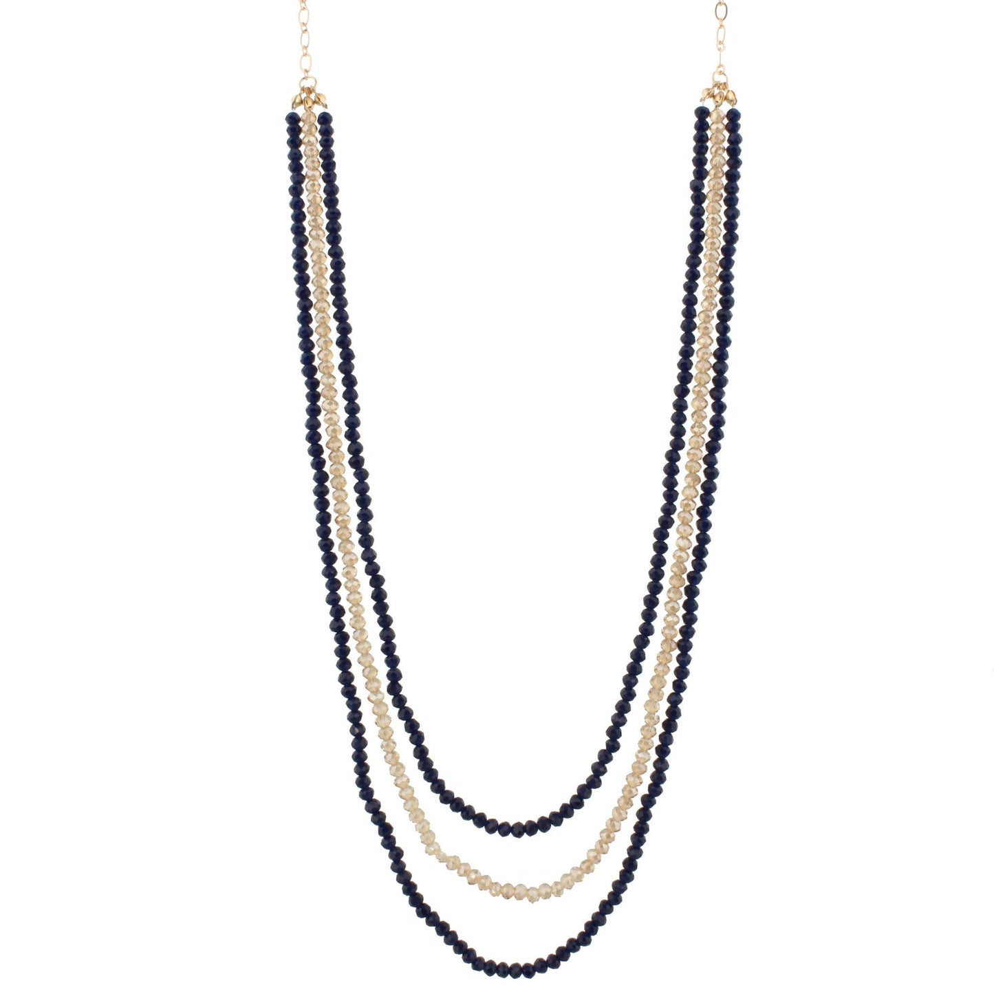 36" Navy Multi Layer Beaded Necklace, 3" Ext