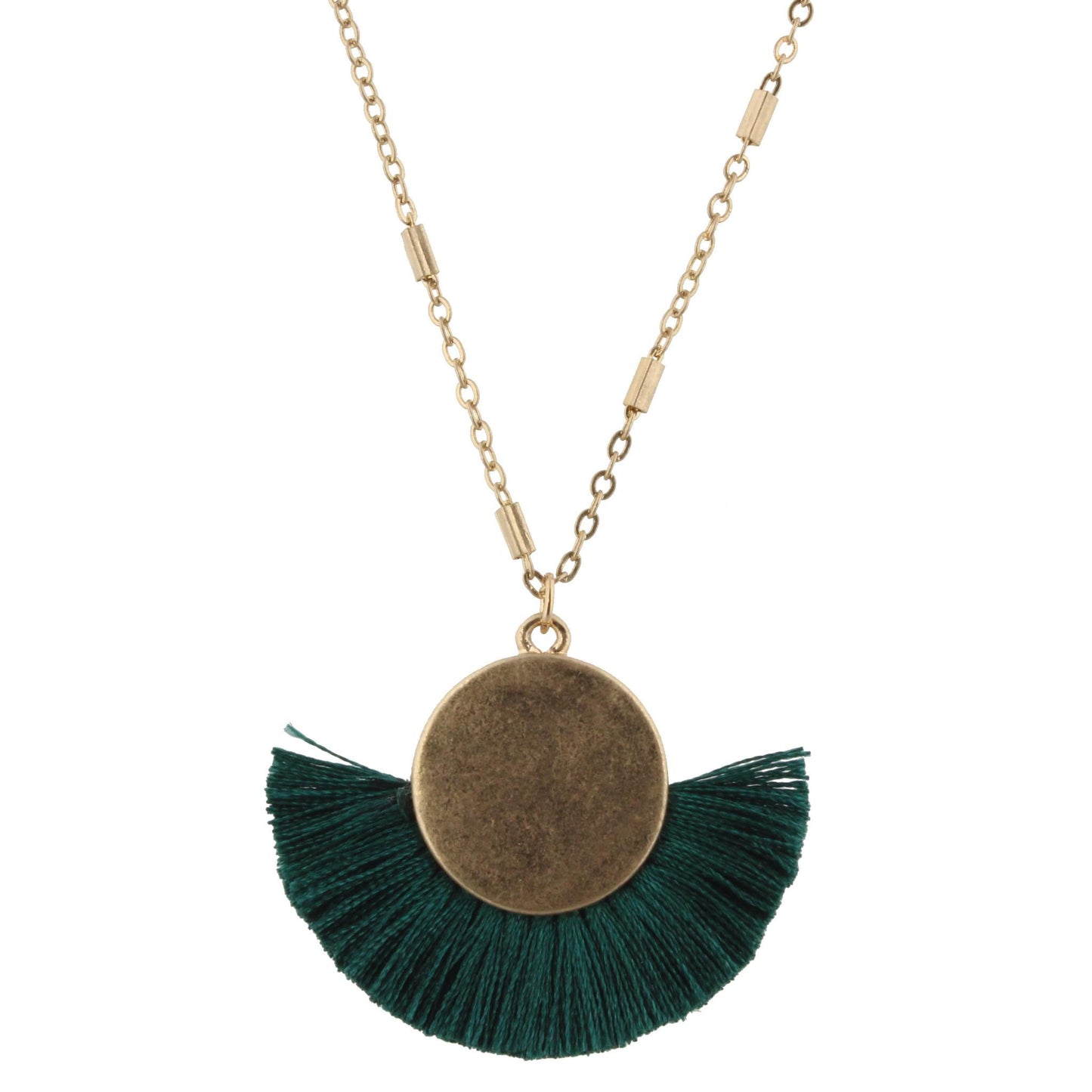 16" Teal Circle Fan Necklace, 3" Ext